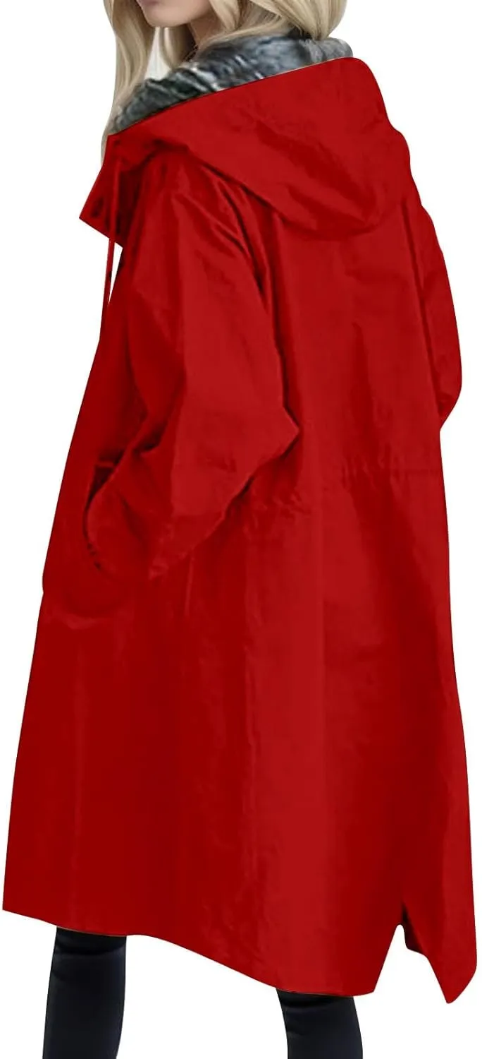 Womens Trench Coat Waterproof Women's Trench Jackets Rain Jacket Hooded Oversized Elegant Windbreaker Coat Outwear