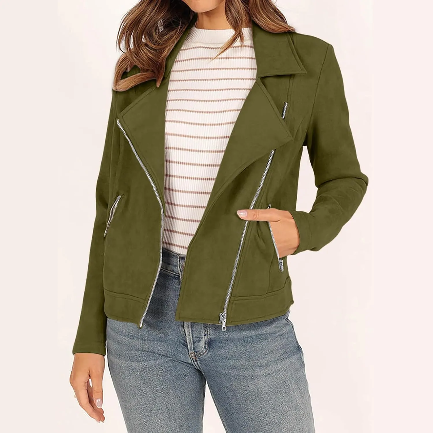 Womens Trendy Coats 2024 Fall Biker Moto Jacket Fashion Long Sleeve Zipper Short Casual Coat Streetwear Cropped Outwear