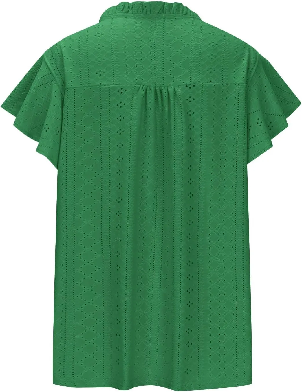 Women's Trendy Mesh Hollow Ventilate Tops Summer Casual Ruffle Sleeve Solid V Neck Button Shirt Daily Loose Top