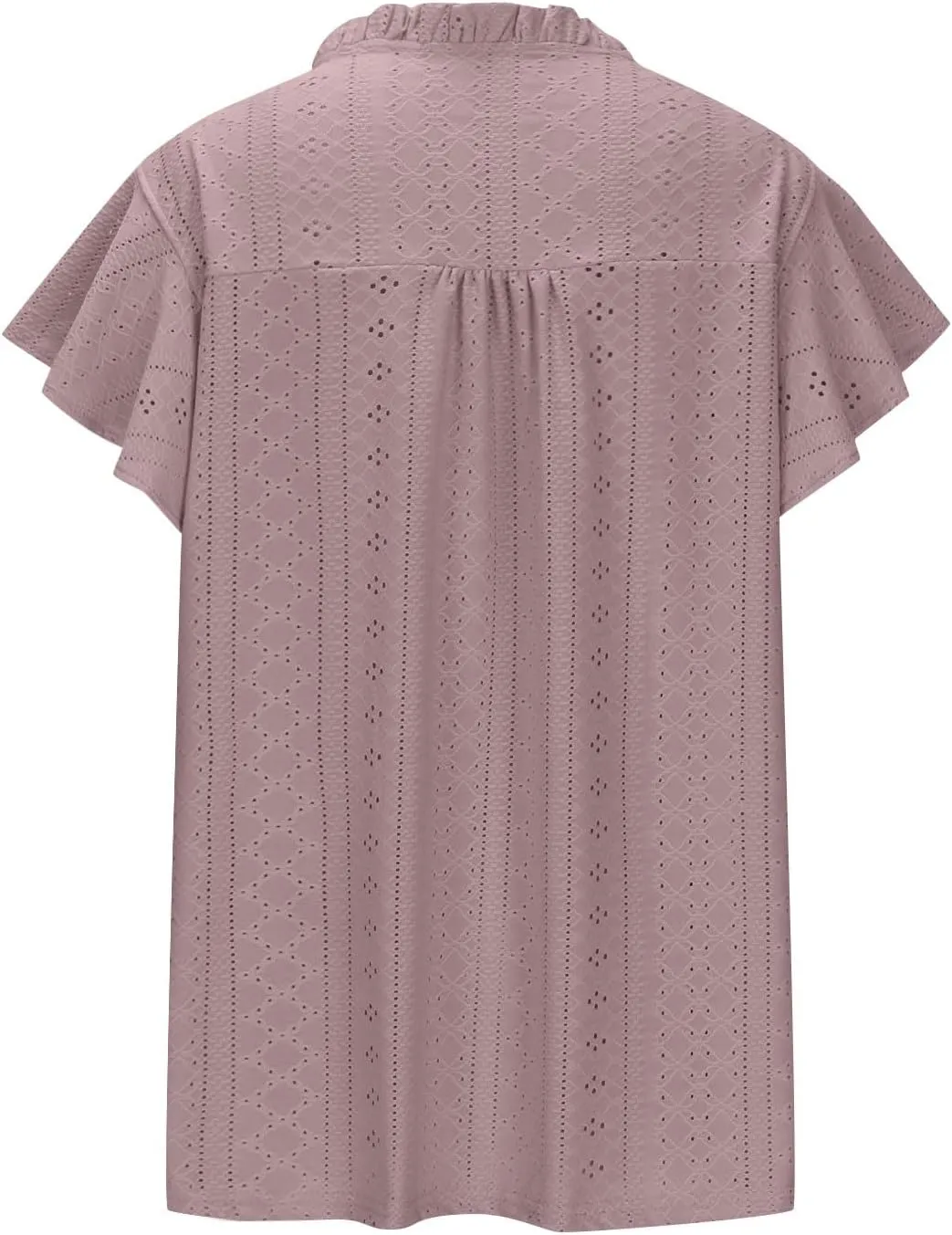 Women's Trendy Mesh Hollow Ventilate Tops Summer Casual Ruffle Sleeve Solid V Neck Button Shirt Daily Loose Top