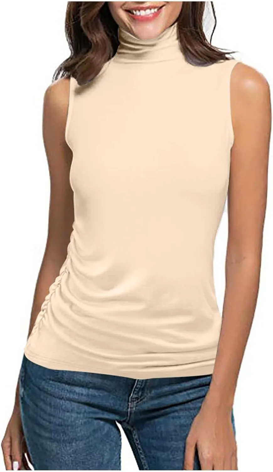 Women's Trendy Sleeveless Turtleneck Solid Color Shirts Summer Fashion Slim Casual Tops Sexy Night Dating Blouse