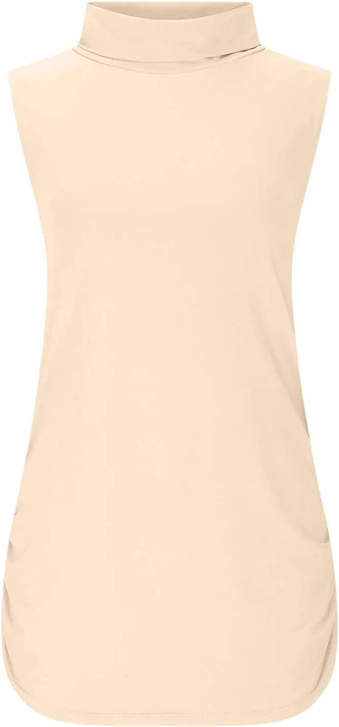 Women's Trendy Sleeveless Turtleneck Solid Color Shirts Summer Fashion Slim Casual Tops Sexy Night Dating Blouse