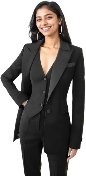 Womens Tuxedo 3 Piece Suit Sets for Women Blazer Pants Vest Set Womens Business Professional Outfits