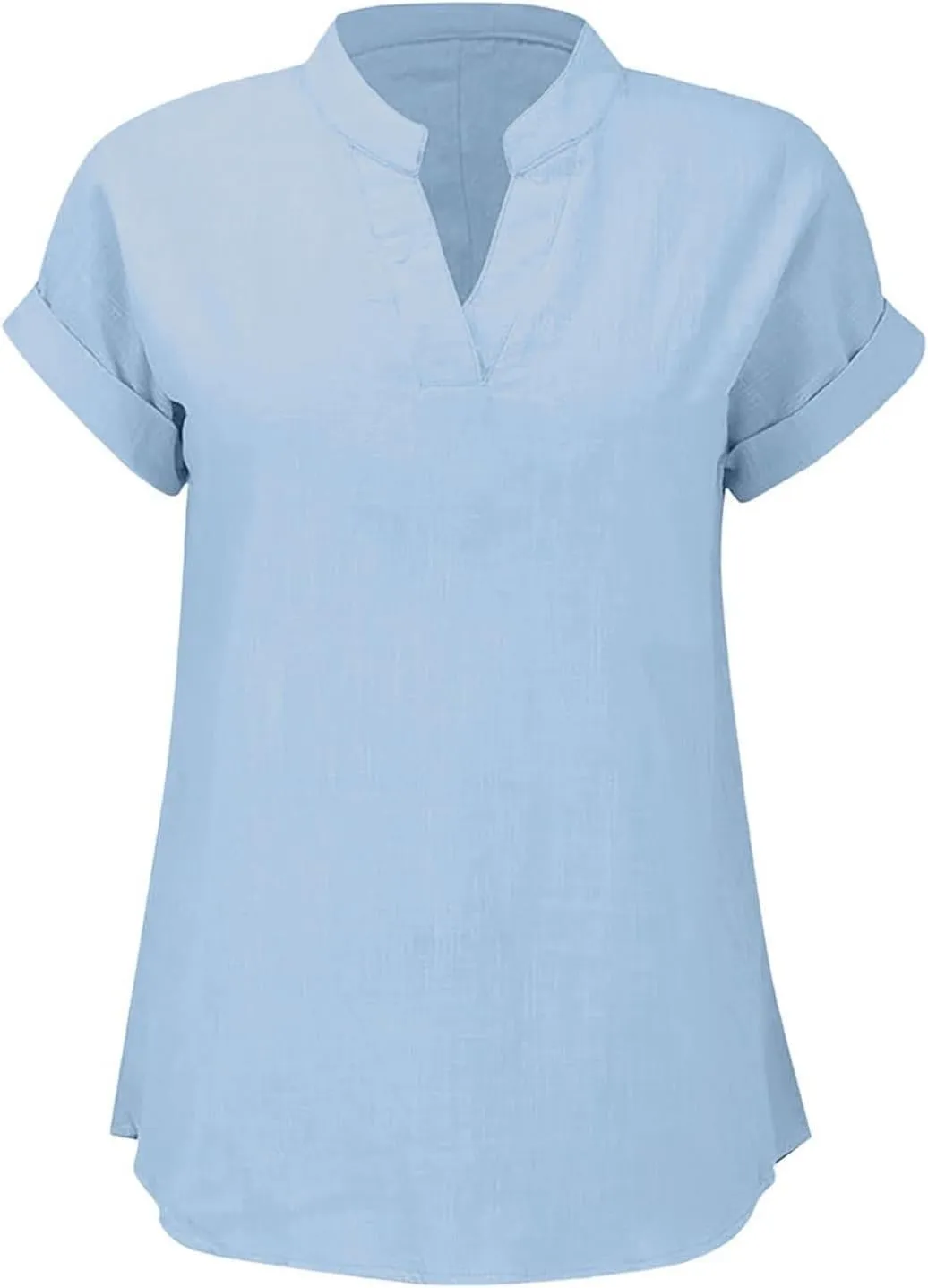 Women's V Neck Short Sleeve Tops Summer Solid Color Loose Shirts Casual Comfy Ventilate Fashion Daily Home Blouse