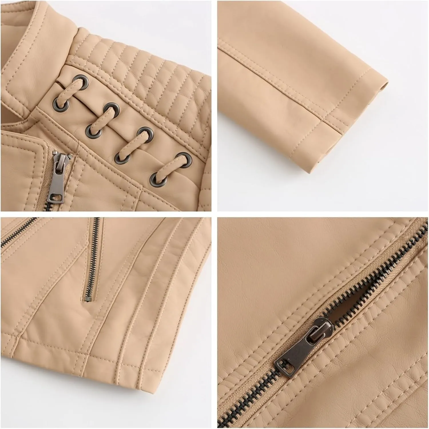 Women's Vintage Fashion Jacket, Moto Biker Shirts Loose Fit Blazer with Long Sleeves Zip Up Casual Jacket