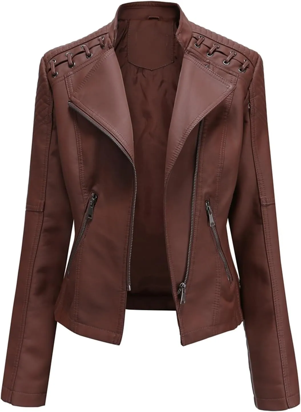 Women's Vintage Fashion Jacket, Moto Biker Shirts Loose Fit Blazer with Long Sleeves Zip Up Casual Jacket