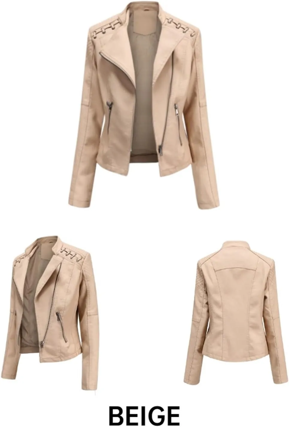 Women's Vintage Fashion Jacket, Moto Biker Shirts Loose Fit Blazer with Long Sleeves Zip Up Casual Jacket