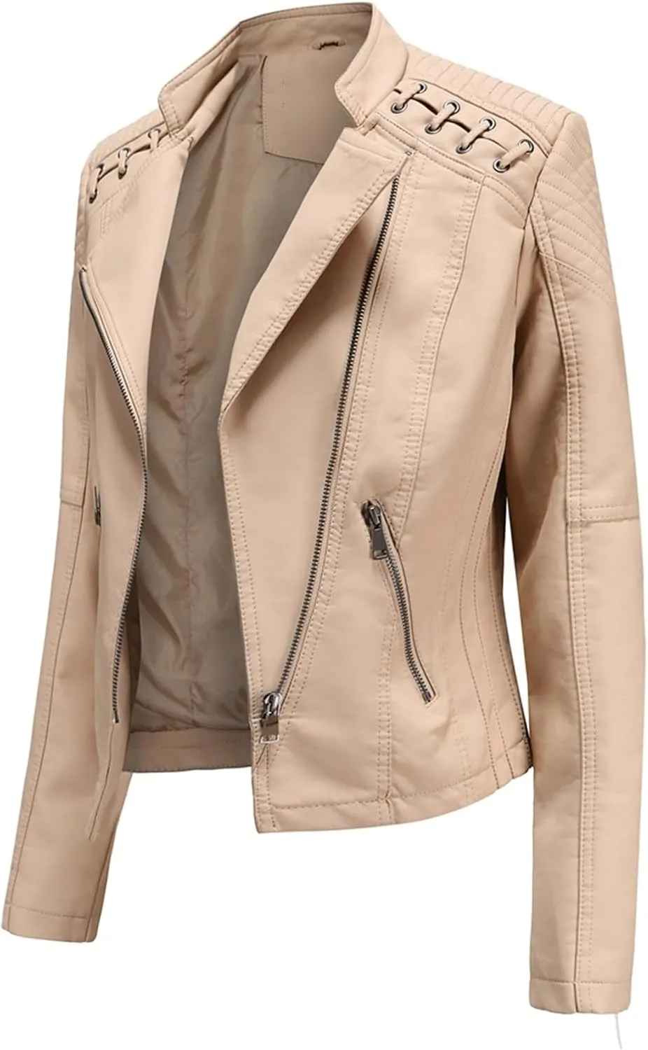 Women's Vintage Fashion Jacket, Moto Biker Shirts Loose Fit Blazer with Long Sleeves Zip Up Casual Jacket