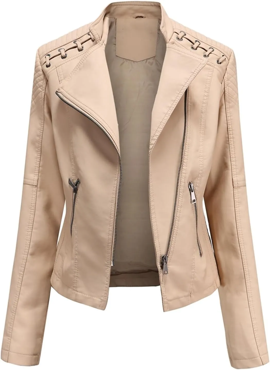 Women's Vintage Fashion Jacket, Moto Biker Shirts Loose Fit Blazer with Long Sleeves Zip Up Casual Jacket