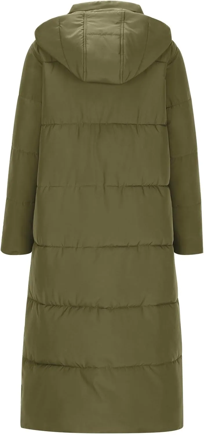 Women's Winter Long Puffer Coats Hooded Zip Up Casual Thickened Down Jackets Trendy Warm Clothes Solid Outerwear Top