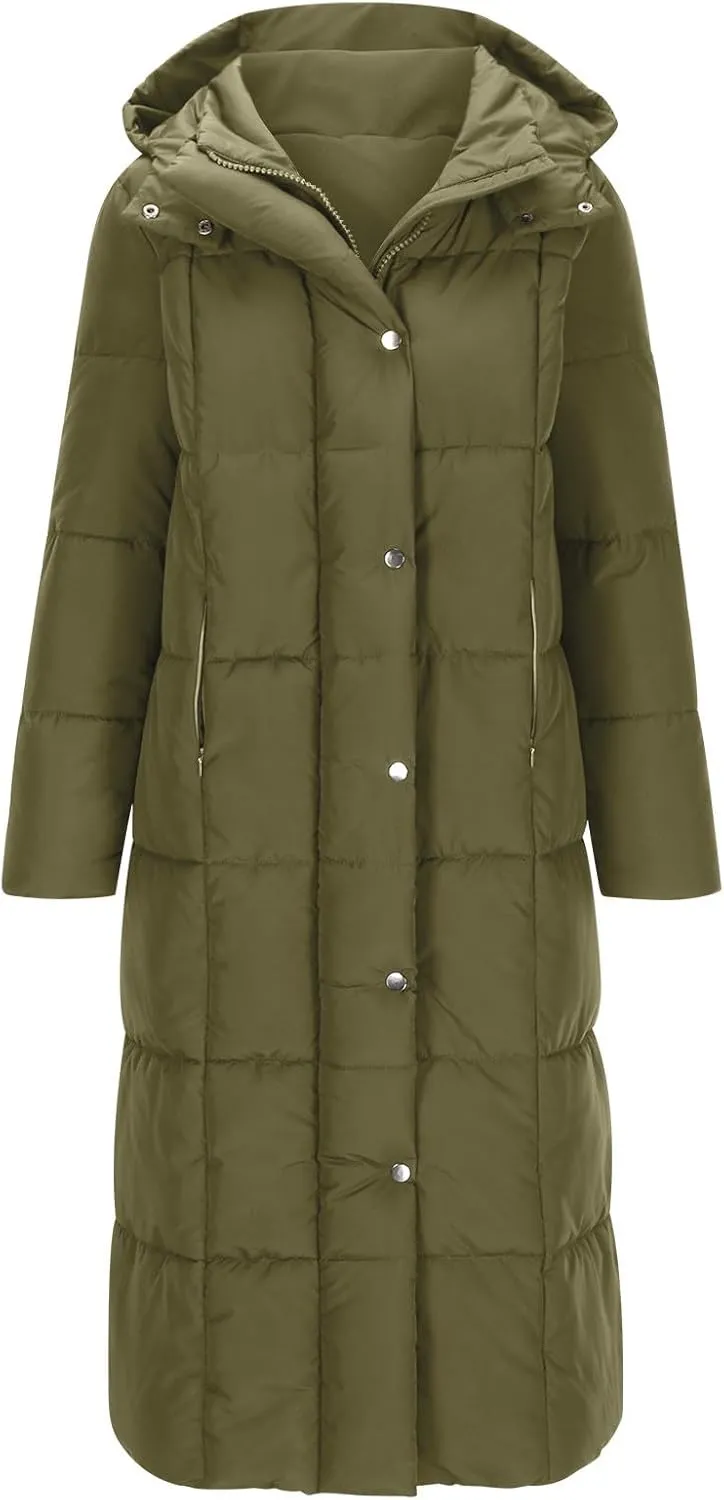 Women's Winter Long Puffer Coats Hooded Zip Up Casual Thickened Down Jackets Trendy Warm Clothes Solid Outerwear Top