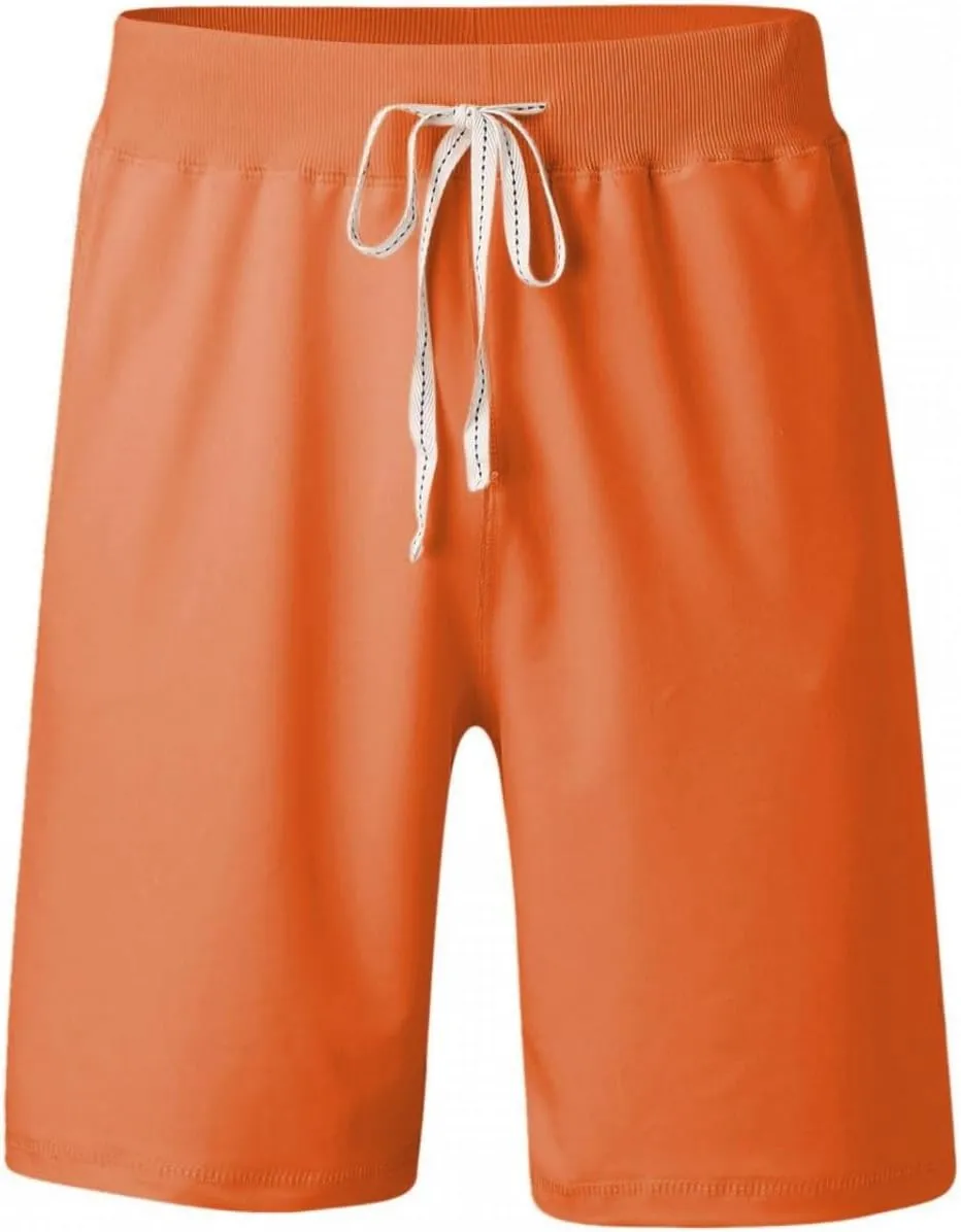 WUAI-Men Workout Running Lounge Shorts Drawstring Comfy Casual Beach Shorts Summer Elastic Waist Jersey Cotton Shorts