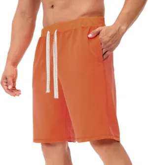 WUAI-Men Workout Running Lounge Shorts Drawstring Comfy Casual Beach Shorts Summer Elastic Waist Jersey Cotton Shorts