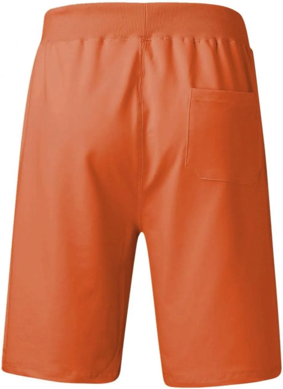 WUAI-Men Workout Running Lounge Shorts Drawstring Comfy Casual Beach Shorts Summer Elastic Waist Jersey Cotton Shorts