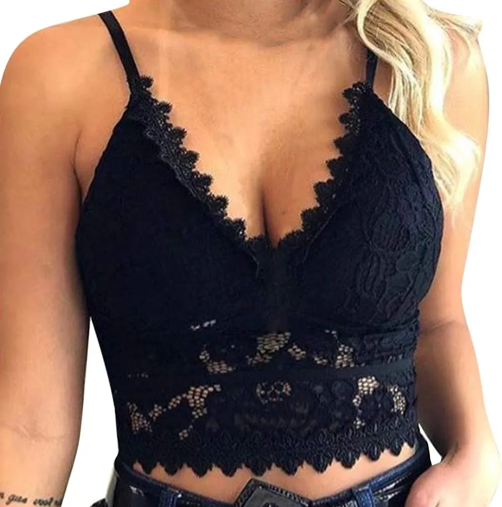 WUAI Women's Floral Lace Bralette Padded Breathable Sexy Racerback Wirefree Lace Bra Bandeau Crop Tops