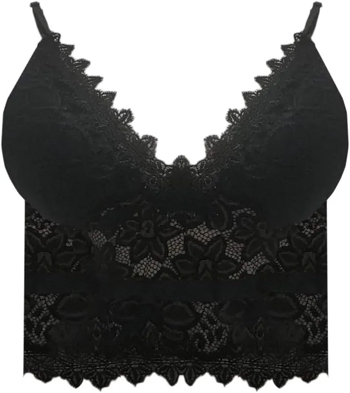 WUAI Women's Floral Lace Bralette Padded Breathable Sexy Racerback Wirefree Lace Bra Bandeau Crop Tops