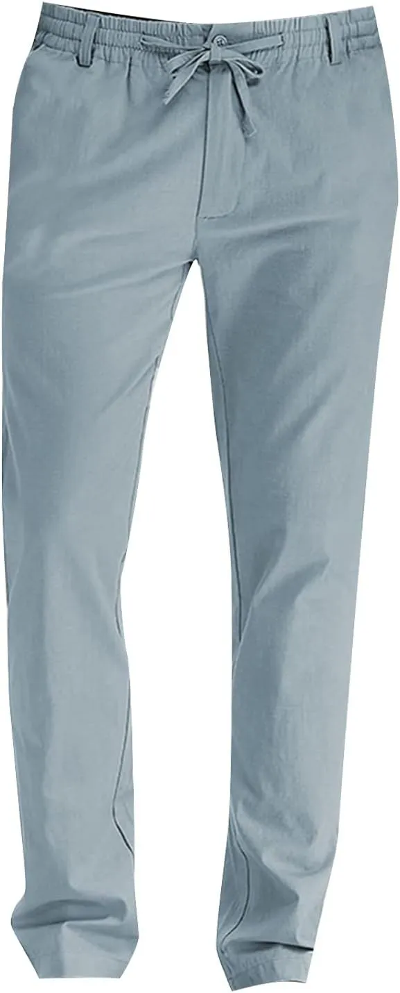 XIAXOGOOL Mens Dress Pants Classic Fit Elastic Waist Drawstring Office Work Pants Summer Lightweight Straight-Leg Pants