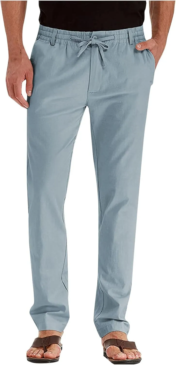 XIAXOGOOL Mens Dress Pants Classic Fit Elastic Waist Drawstring Office Work Pants Summer Lightweight Straight-Leg Pants