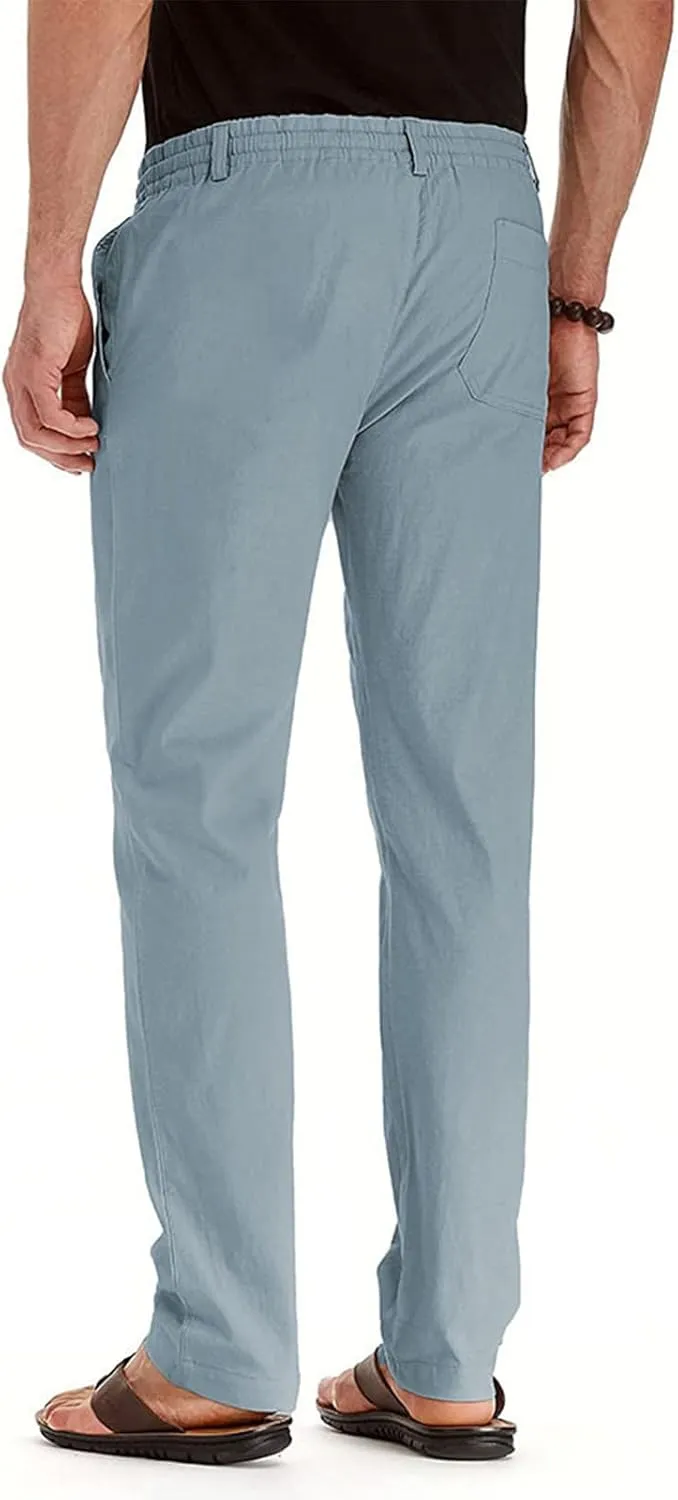 XIAXOGOOL Mens Dress Pants Classic Fit Elastic Waist Drawstring Office Work Pants Summer Lightweight Straight-Leg Pants