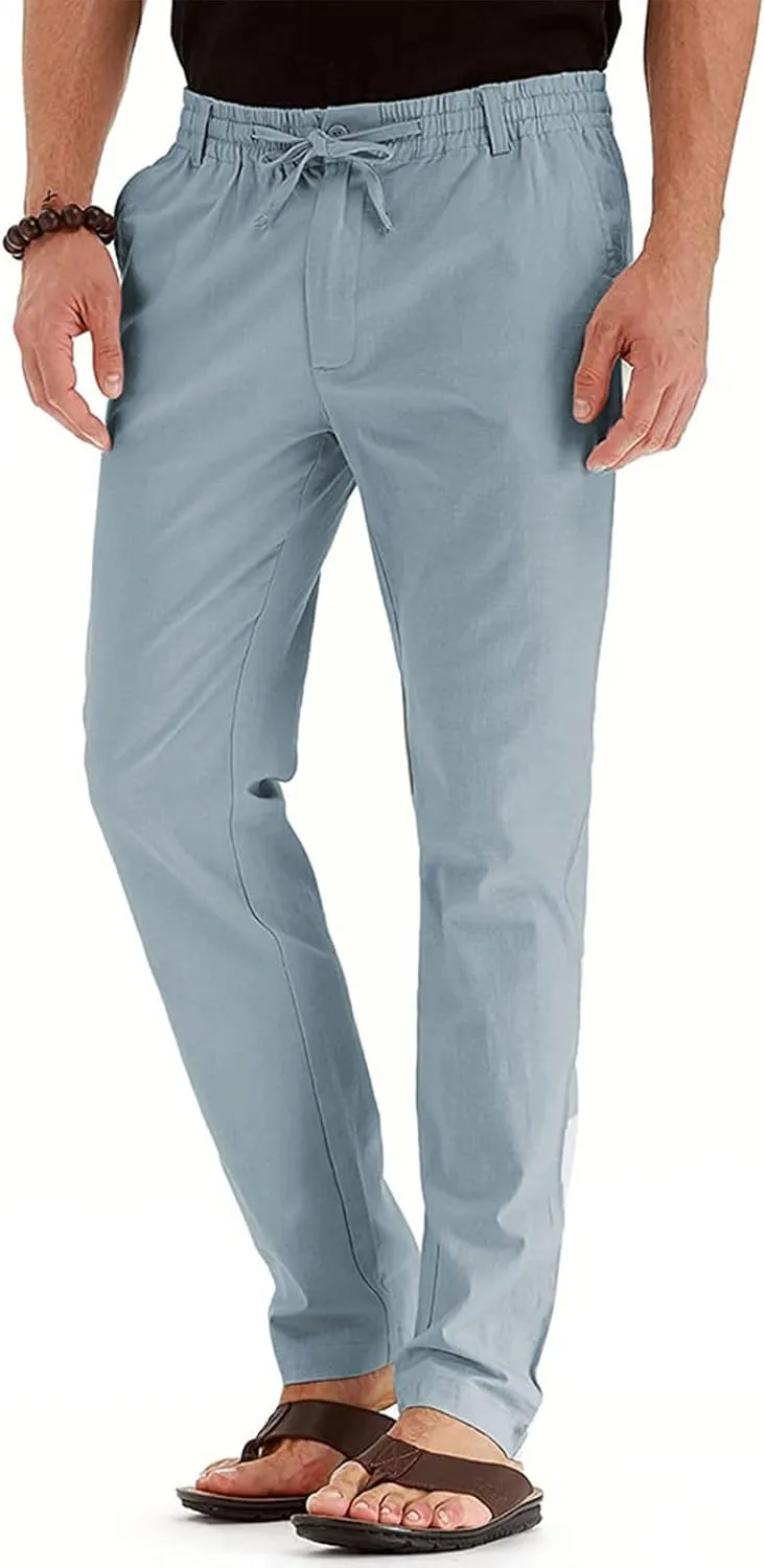 XIAXOGOOL Mens Dress Pants Classic Fit Elastic Waist Drawstring Office Work Pants Summer Lightweight Straight-Leg Pants