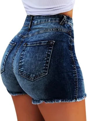 XUETON Womens Denim Shorts High Waisted Casual Summer Jeans Shorts Raw Hem Distressed Comfy Cut Off Summer Hot Pants with Pockets(Dark Blue,4X-Large)
