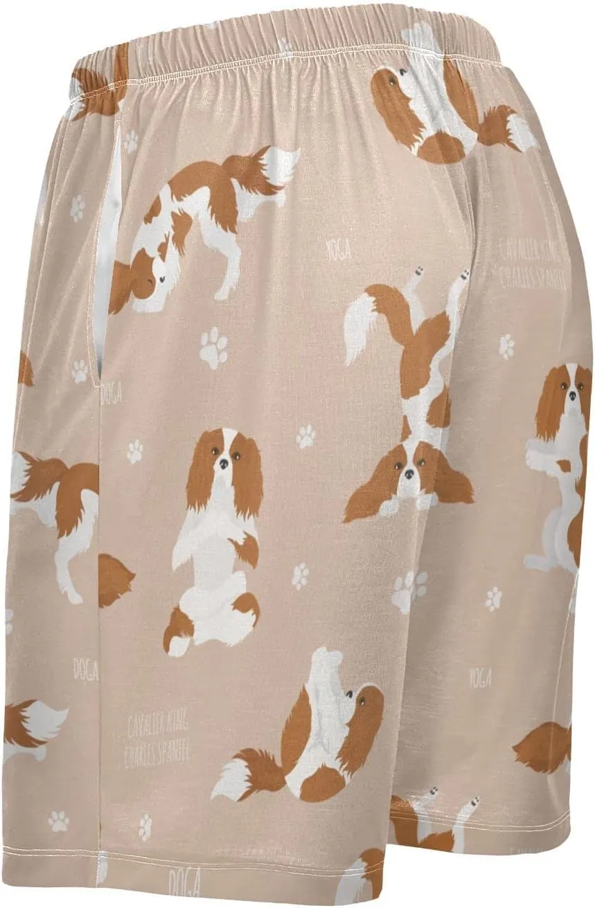 Yoga Cavalier King Charles Spaniel Dog Men's Pajama Pants Shorts Sleepwear Lounge Pajama Bottoms