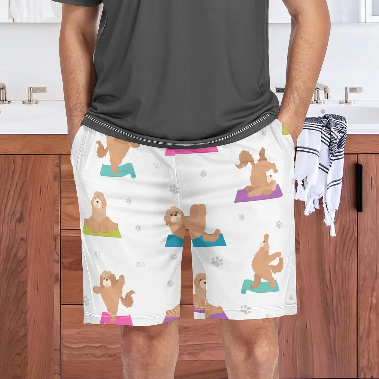 Yoga Cockapoo Dog Pattern Men's Pajama Pants Shorts Sleepwear Lounge Pajama Bottoms