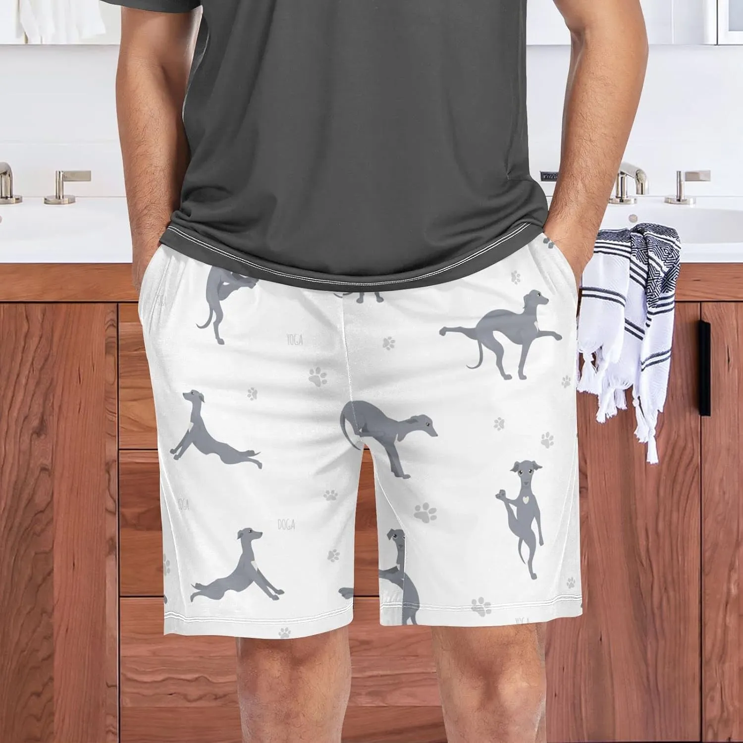 Yoga Italian Greyhound Dog Pattern Men's Pajama Pants Shorts Sleepwear Lounge Pajama Bottoms