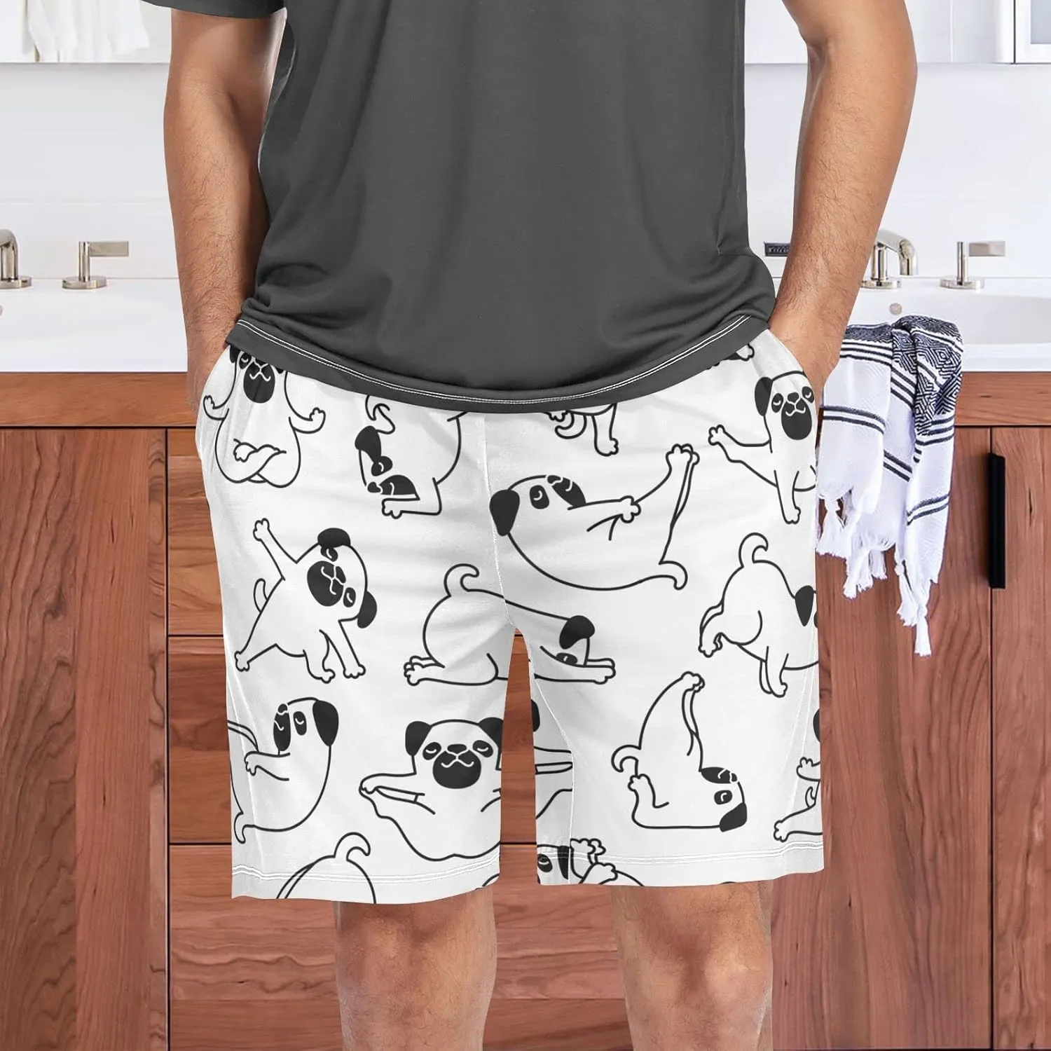 Yoga Pug Dog Pattern Men's Pajama Pants Shorts Sleepwear Lounge Pajama Bottoms