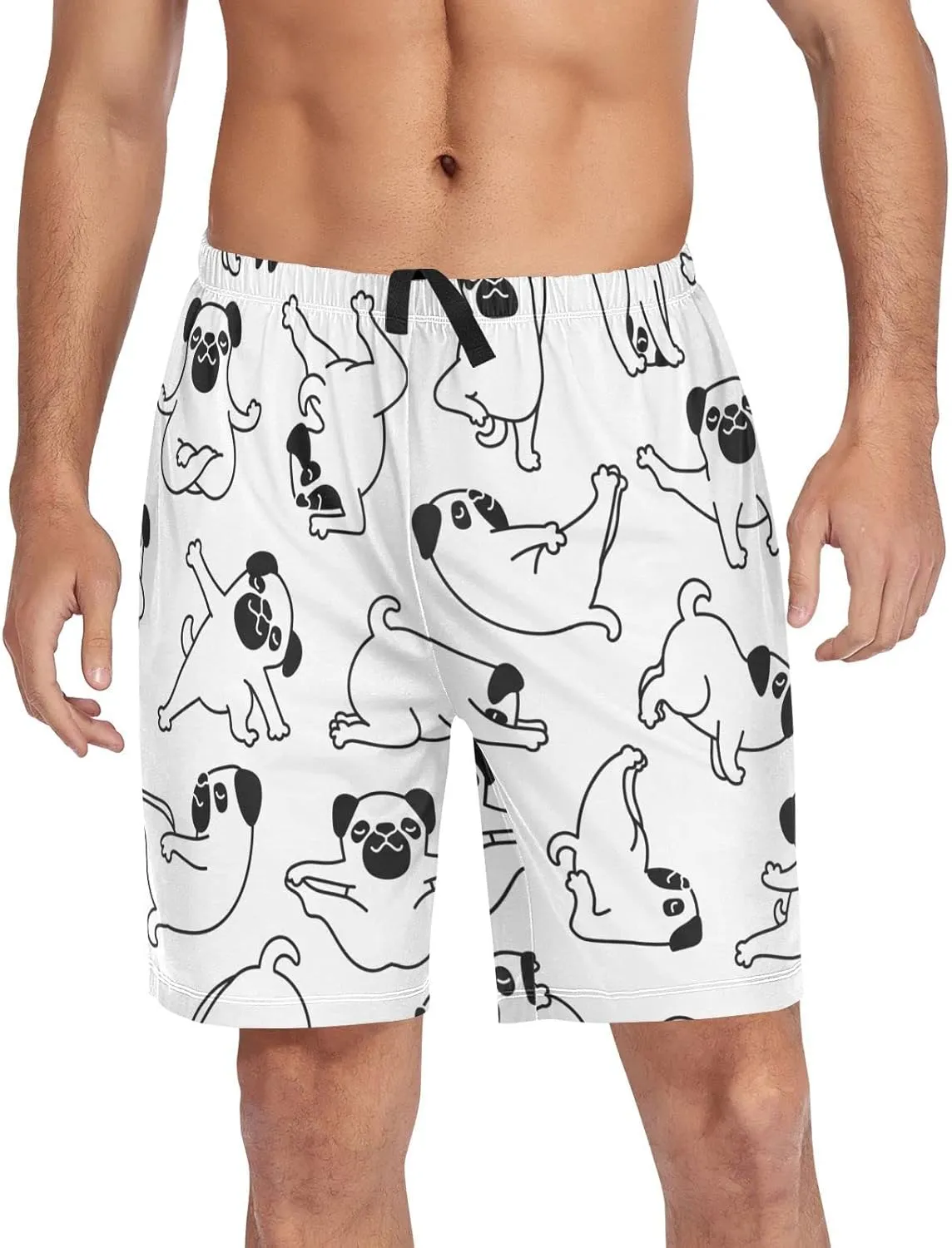 Yoga Pug Dog Pattern Men's Pajama Pants Shorts Sleepwear Lounge Pajama Bottoms