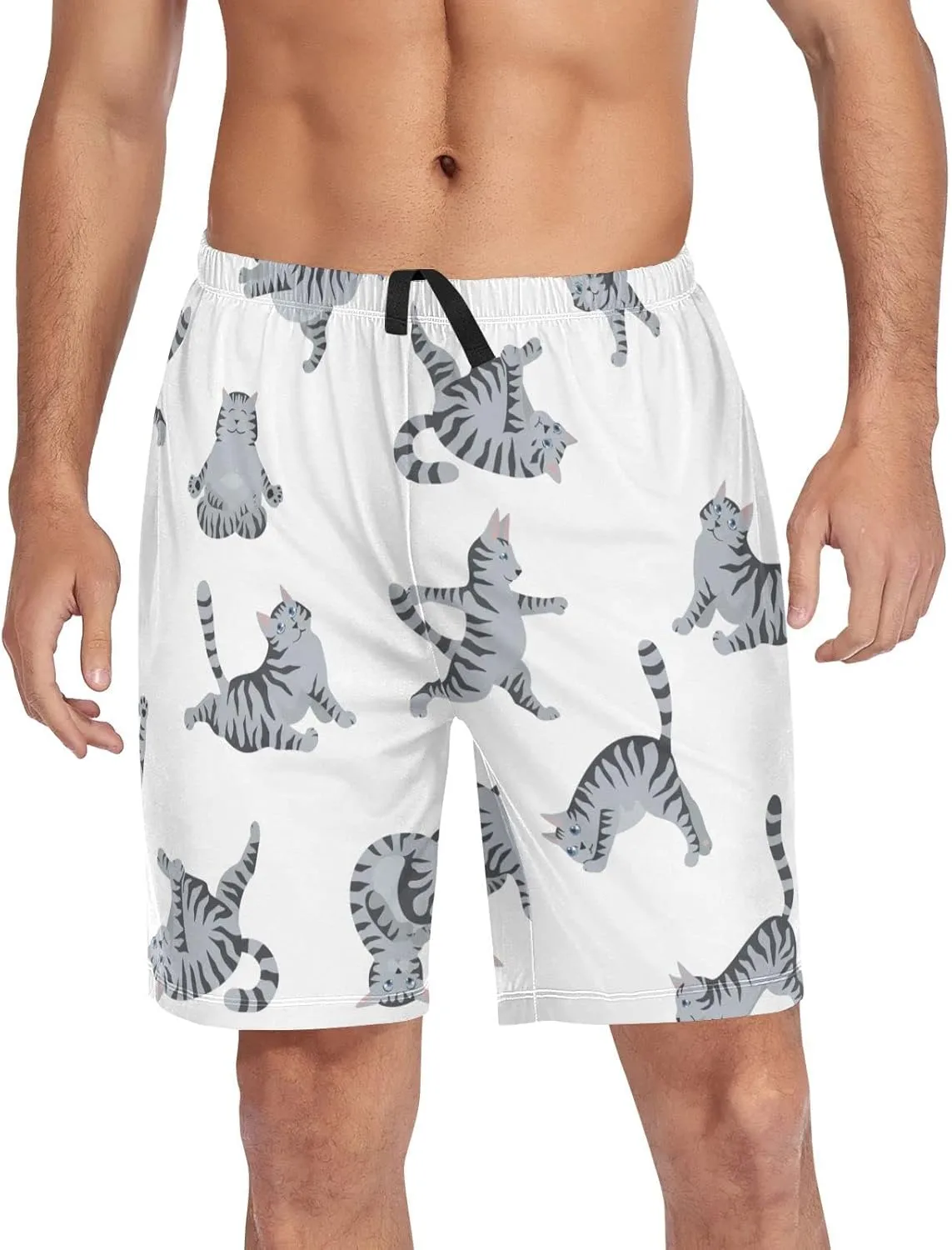 Yoga Tabby Cat Pattern Cute Kitten Men's Pajama Pants Shorts Sleepwear Lounge Pajama Bottoms
