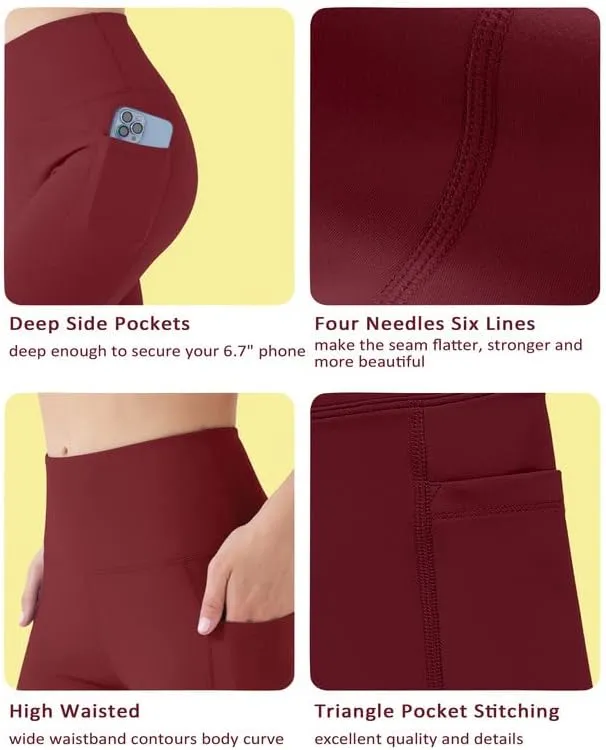 YOGAFREE Biker Shorts for Women High Waist Yoga Shorts with Pockets Stretch Tummy Control Workout Athletic Running Shorts