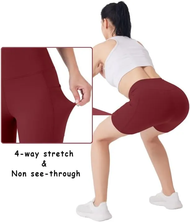 YOGAFREE Biker Shorts for Women High Waist Yoga Shorts with Pockets Stretch Tummy Control Workout Athletic Running Shorts