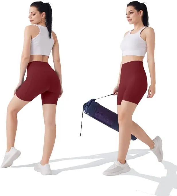 YOGAFREE Biker Shorts for Women High Waist Yoga Shorts with Pockets Stretch Tummy Control Workout Athletic Running Shorts