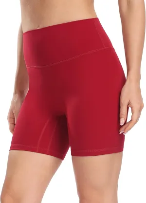 YUNOGA Women's High Waist Athletic Shorts 6" Inseam Yoga Shorts No Front Seam Workout Running Biker Shorts