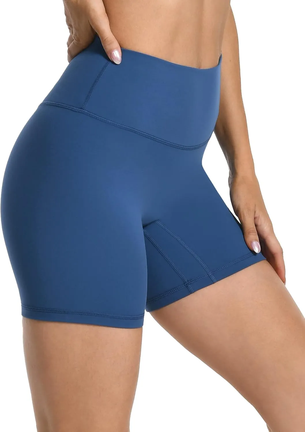 YUNOGA Women's High Waist Athletic Shorts 6" Inseam Yoga Shorts No Front Seam Workout Running Biker Shorts