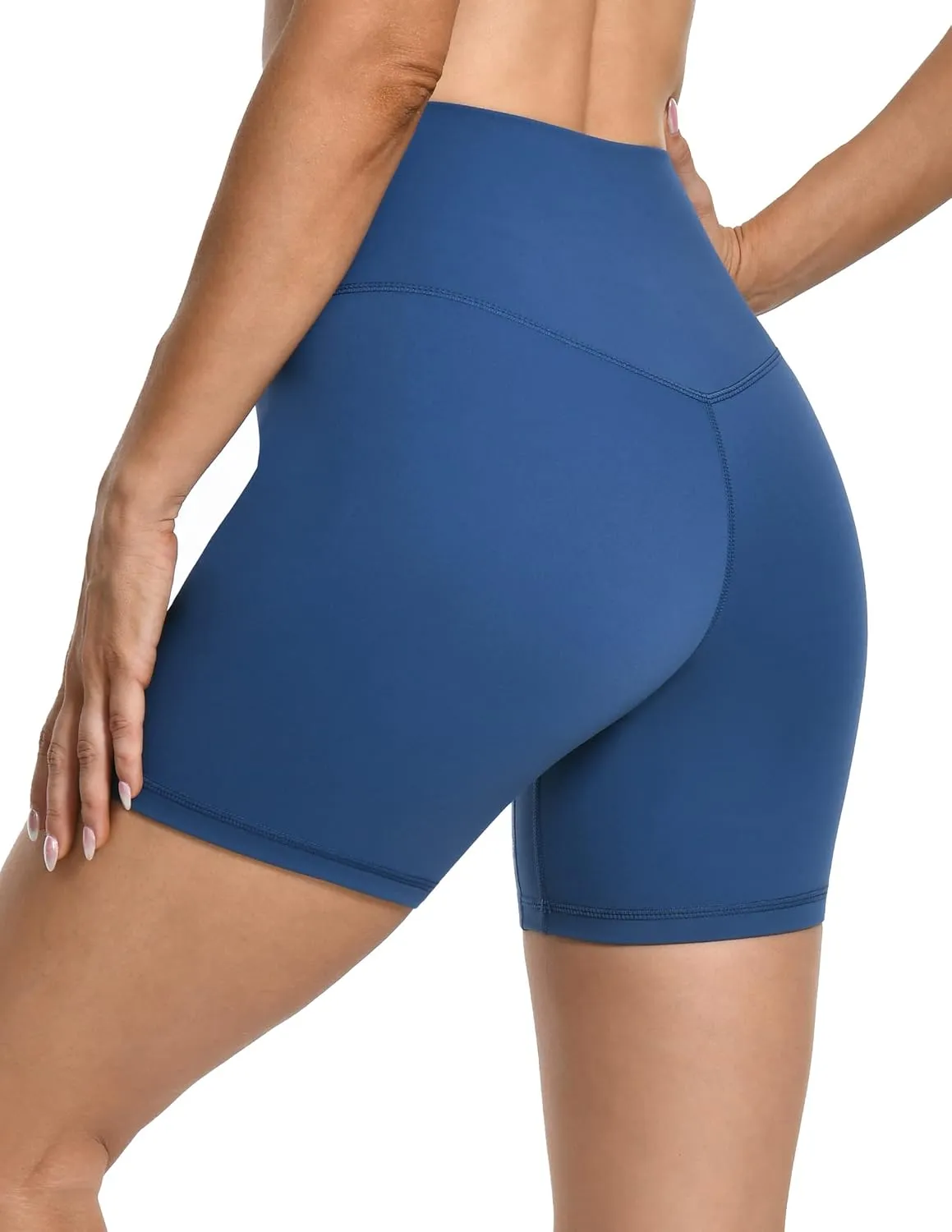 YUNOGA Women's High Waist Athletic Shorts 6" Inseam Yoga Shorts No Front Seam Workout Running Biker Shorts