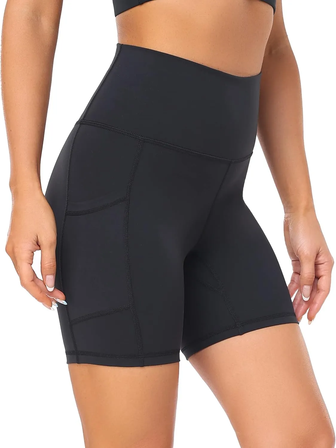 YUNOGA Womens High Waist Biker Shorts with Pockets 6"/8" Yoga Shorts Gym Workout Running Spandex Shorts
