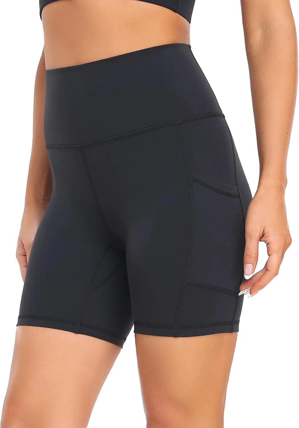 YUNOGA Womens High Waist Biker Shorts with Pockets 6"/8" Yoga Shorts Gym Workout Running Spandex Shorts