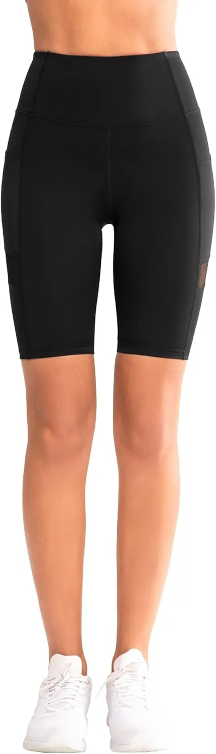 Yvette Biker Shorts for Women with Pockets, High Waist Mesh Workout Gym Shorts for Running
