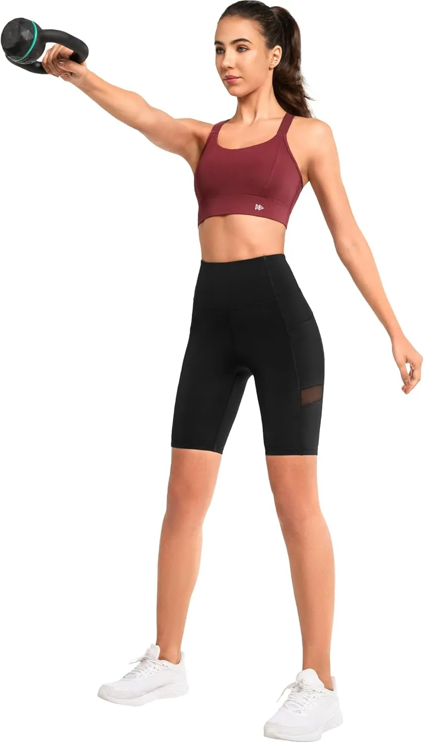 Yvette Biker Shorts for Women with Pockets, High Waist Mesh Workout Gym Shorts for Running