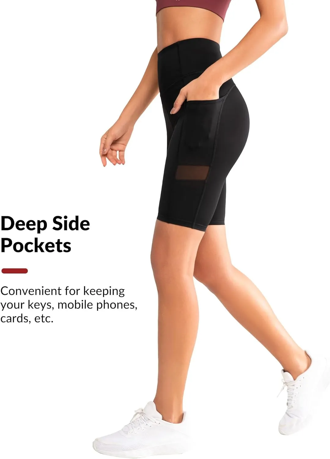 Yvette Biker Shorts for Women with Pockets, High Waist Mesh Workout Gym Shorts for Running