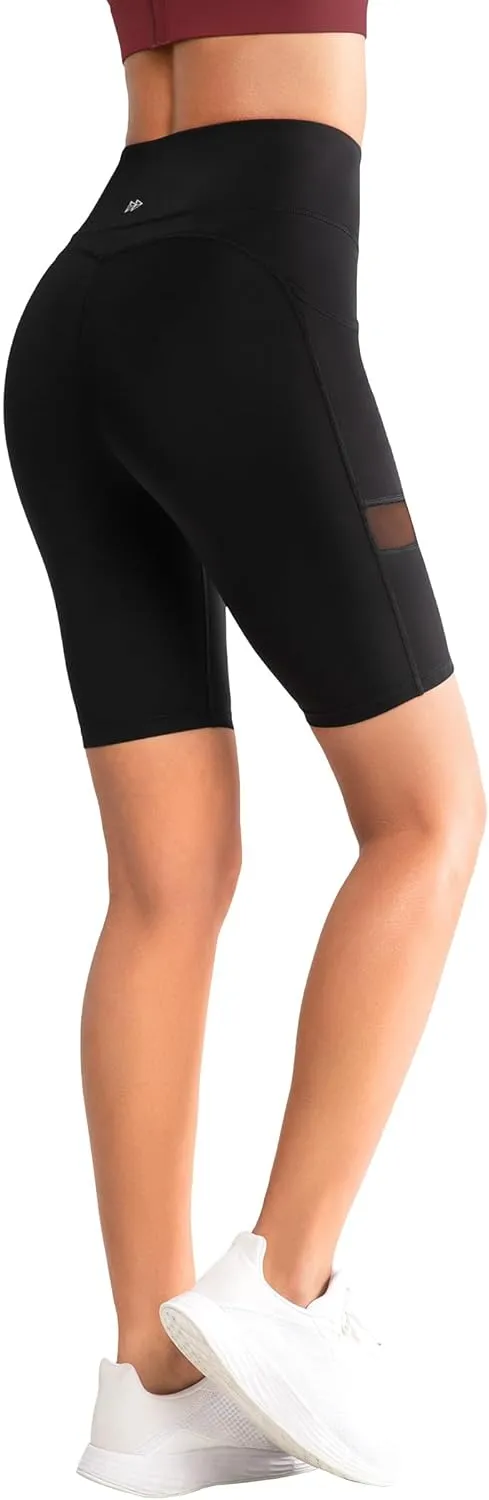 Yvette Biker Shorts for Women with Pockets, High Waist Mesh Workout Gym Shorts for Running