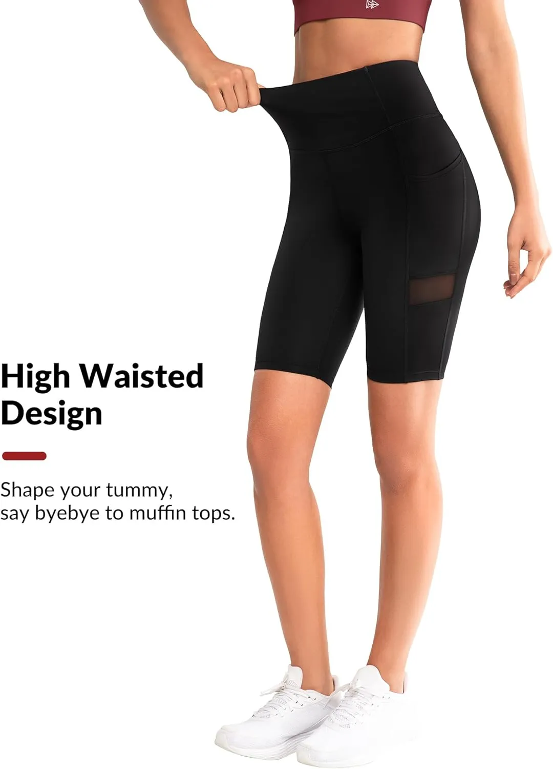Yvette Biker Shorts for Women with Pockets, High Waist Mesh Workout Gym Shorts for Running