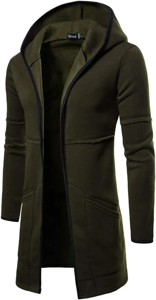 ZYXTIM Men's Cardigan Hoodies Sweatshirts Slim Fit Open Front Drape Longline Hooded Fall Winter Coat Thermal Casual Outwears
