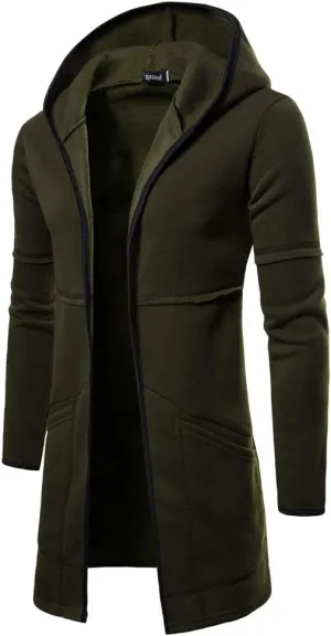 ZYXTIM Men's Cardigan Hoodies Sweatshirts Slim Fit Open Front Drape Longline Hooded Fall Winter Coat Thermal Casual Outwears
